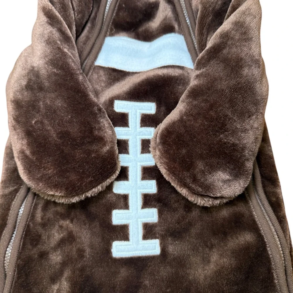 Baby‎ Football Fleece Hooded Bunting Snowsuit Brown Blue Cozy Plush 3-6 Months